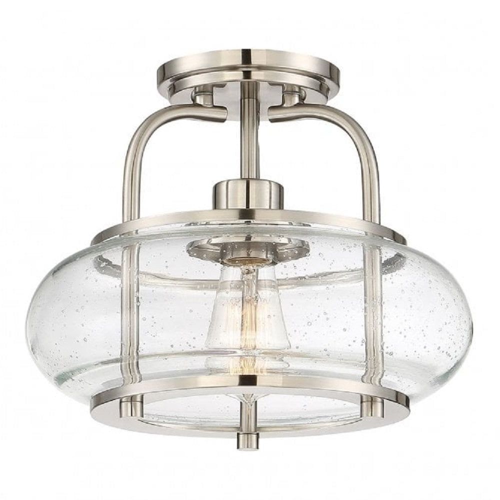 Semi Flush Brushed Nickel Ceiling Light With Clear Seeded Inside Popular Brushed Nickel Pendant Lights (View 1 of 15)