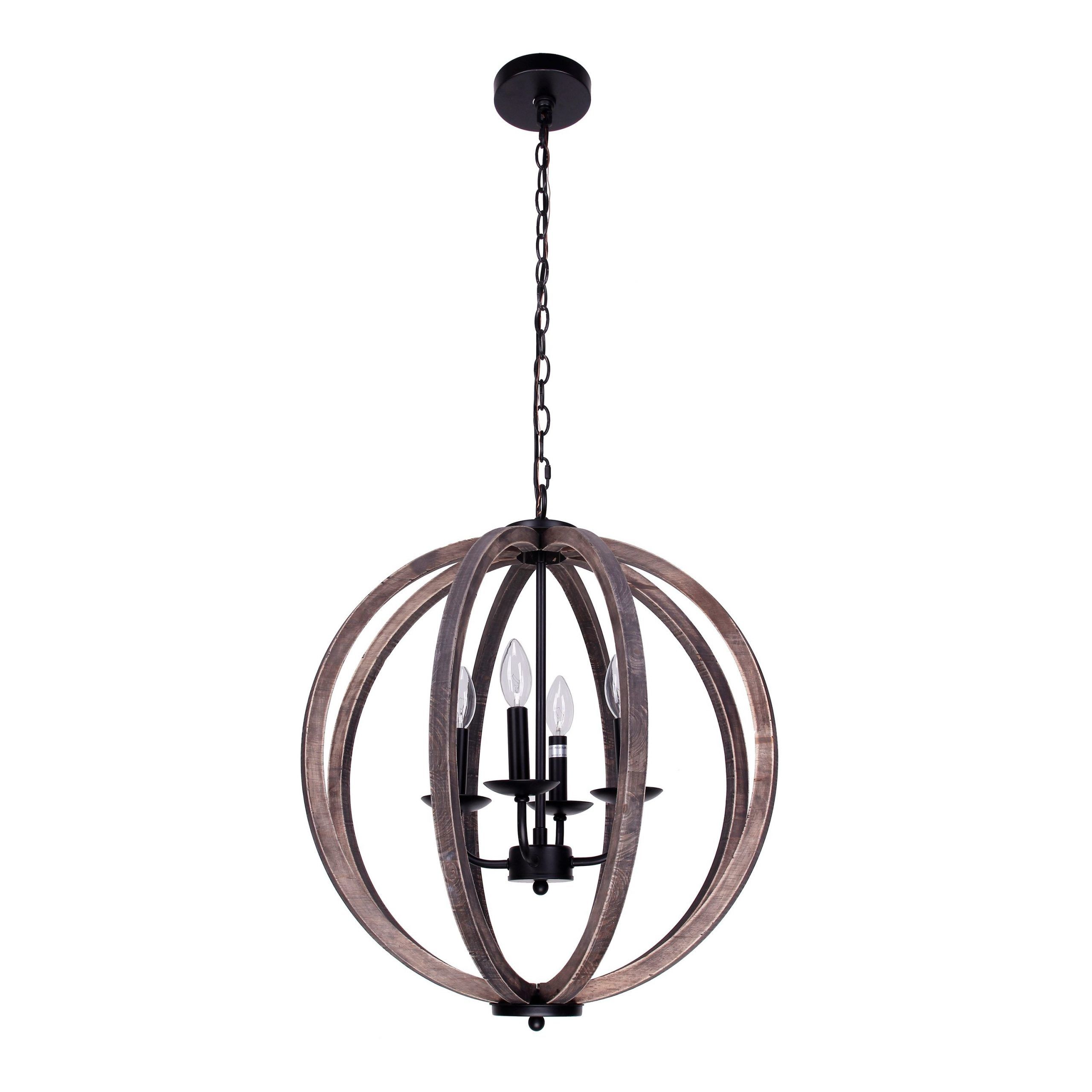 Shop 21 Inch Distressed Weathered Oak Wood 4 Light Orb Within 2020 Weathered Oak Wood Chandeliers (View 3 of 15)