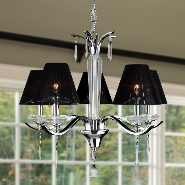 Shop Contemporary 5 Light Arm Chrome Finish Clear Crystal Pertaining To Popular Black Shade Chandeliers (View 9 of 15)