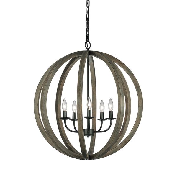 Shop Feiss 5 Light Weathered Oak Wood / Antique Forged Throughout Trendy Weathered Oak And Bronze Chandeliers (View 1 of 15)
