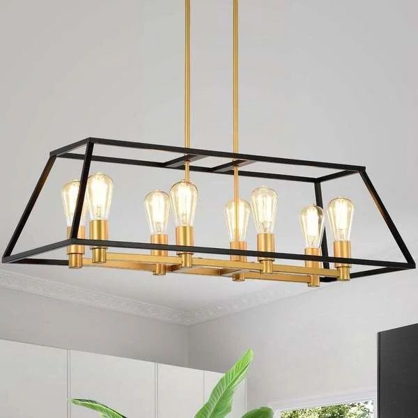 Shop Jerry Matte Black+Gold 8 Light Linear Kitchen Island With Well Liked Black And Gold Kitchen Island Light Pendant (View 3 of 15)