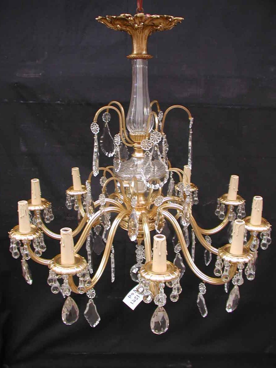 Ten Arm Brass And Crystal Chandelier (View 1 of 15)