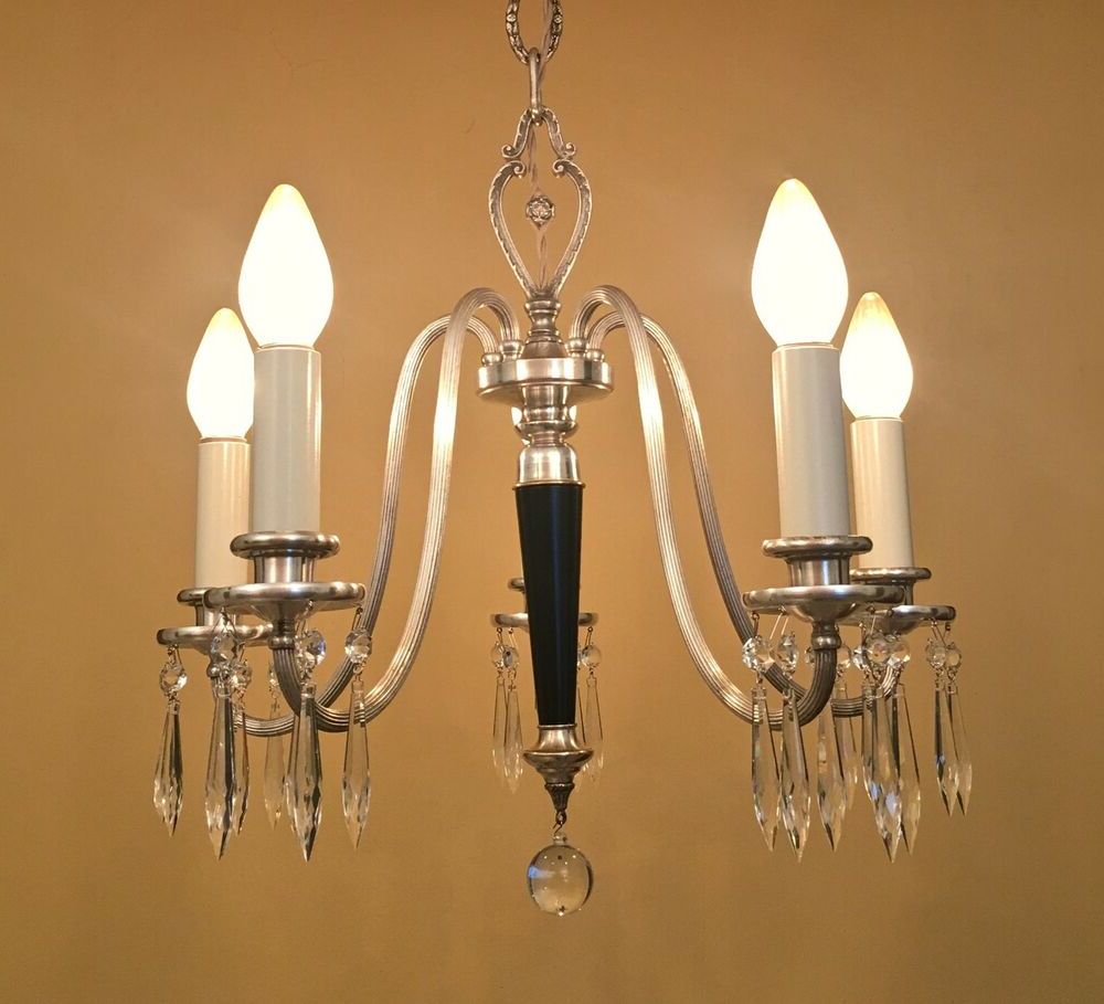 Vintage 1920s Silver Crystal Chandelier Fully Restored (View 13 of 15)