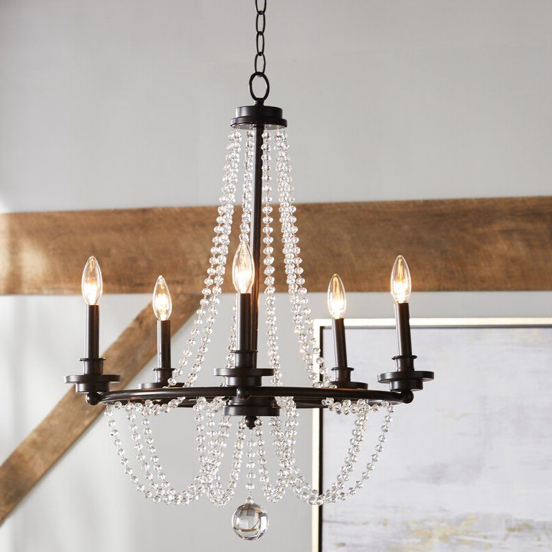 Wagon Wheel Chandeliers Regarding Best And Newest One Allium Way® Byromville 5 – Light Candle Style Wagon (View 9 of 15)