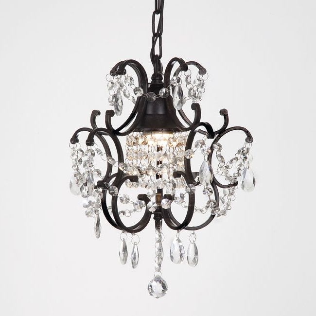Walnut And Crystal Small Mini Chandeliers With Regard To Preferred Gallery Versailles 1 Light Black/ Crystal Mini Chandelier (View 2 of 15)