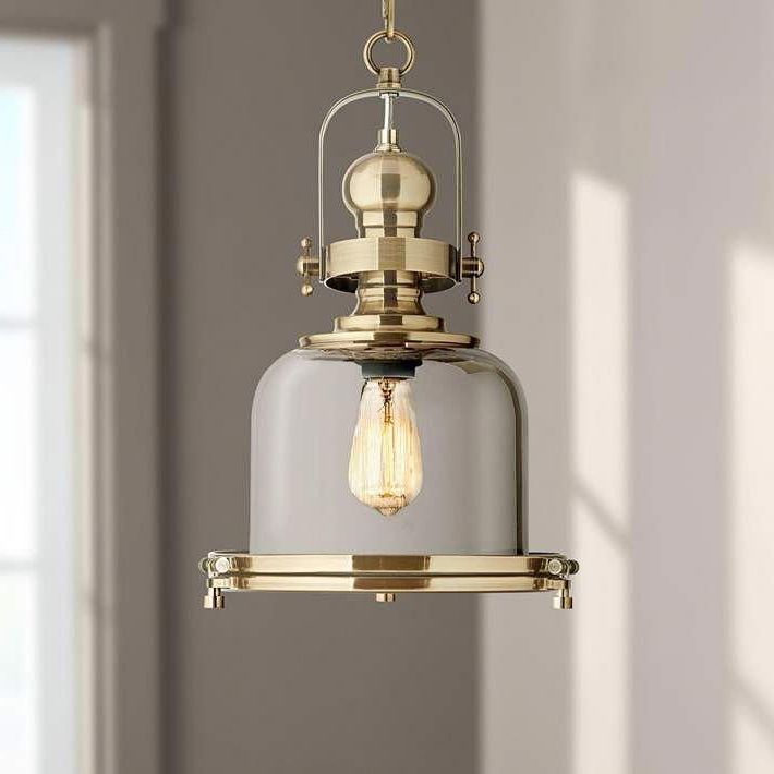 Warm Antique Brass Pendant Lights For Widely Used Elida Antique Brass 11 "Wide Chrome Glass Mini (View 7 of 15)