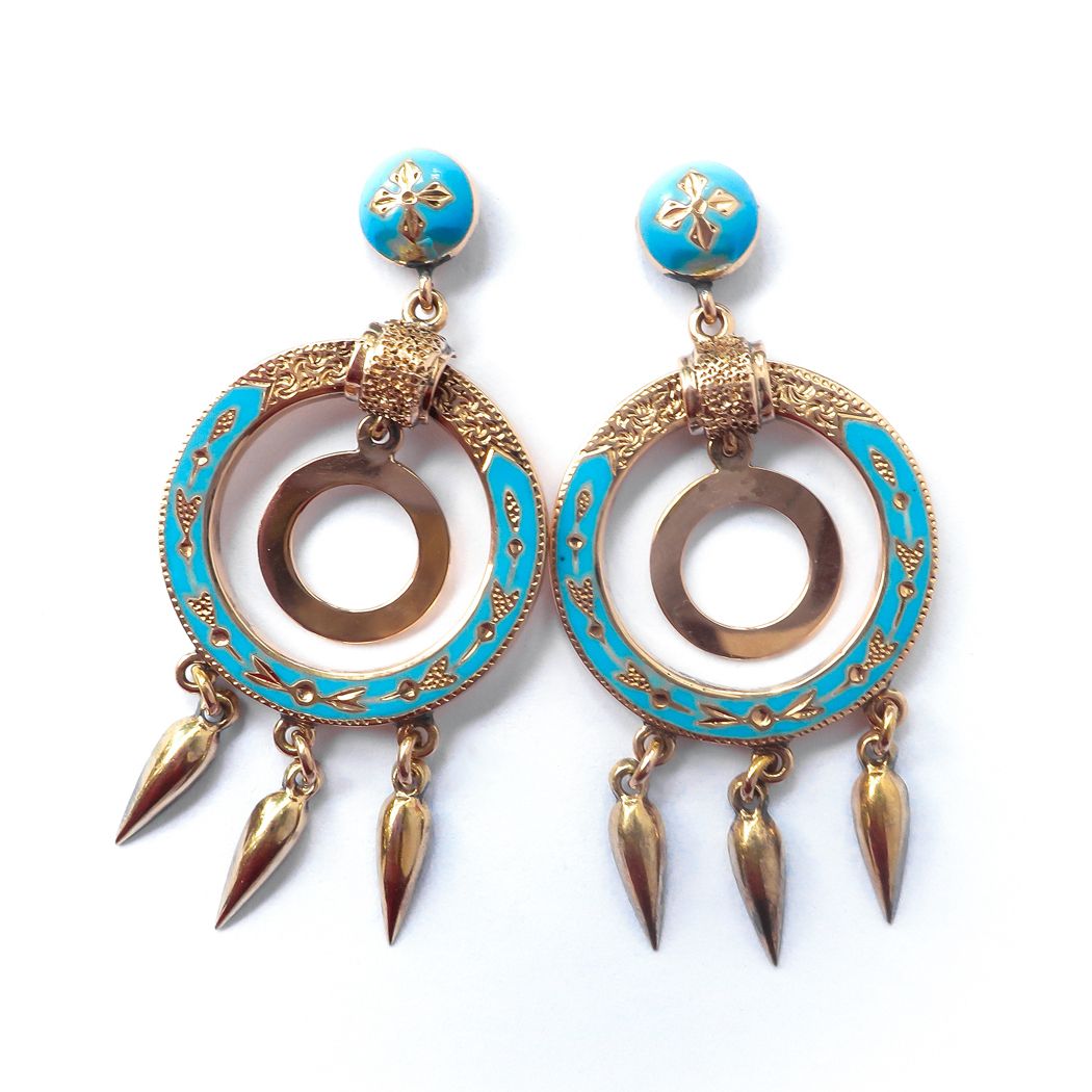 Warm Antique Gold Ring Chandeliers Within Best And Newest Antique Blue Enamel Earrings Circa 1900'S Blue Drop (View 6 of 15)