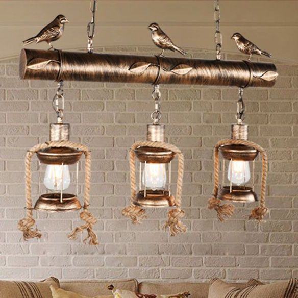 Weathered Oak Kitchen Island Light Chandeliers Pertaining To Trendy Metal Caged Island Pendant Light Coastal Style 3 Light (View 2 of 15)
