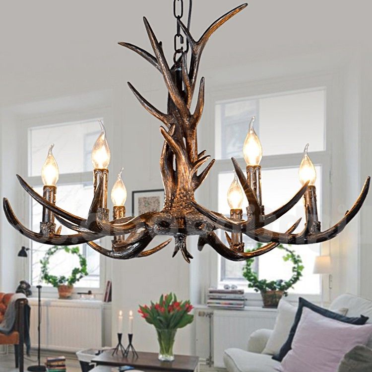 Well Known 6 Light Rustic Artistic Retro Antler Black Vintage Within Rustic Black Chandeliers (View 11 of 15)