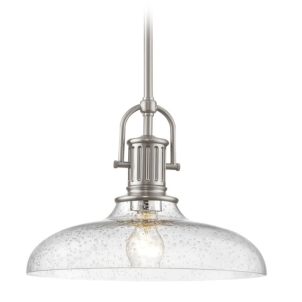 Well Known Nickel Pendant Lights In Industrial Satin Nickel Seeded Glass Pendant Light 14 Inch (View 8 of 15)