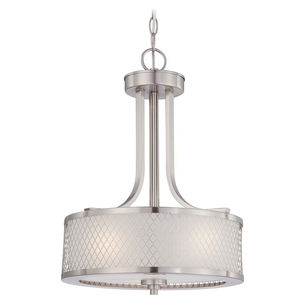 Well Known Polished Nickel And Crystal Modern Pendant Lights With Modern Drum Pendant Light With White Shade In Brushed (View 11 of 15)