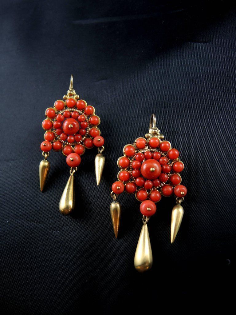 Well Known Warm Antique Gold Ring Chandeliers In Italian Chandelier Earrings With Coral, Circa 1900 2 # (View 10 of 15)