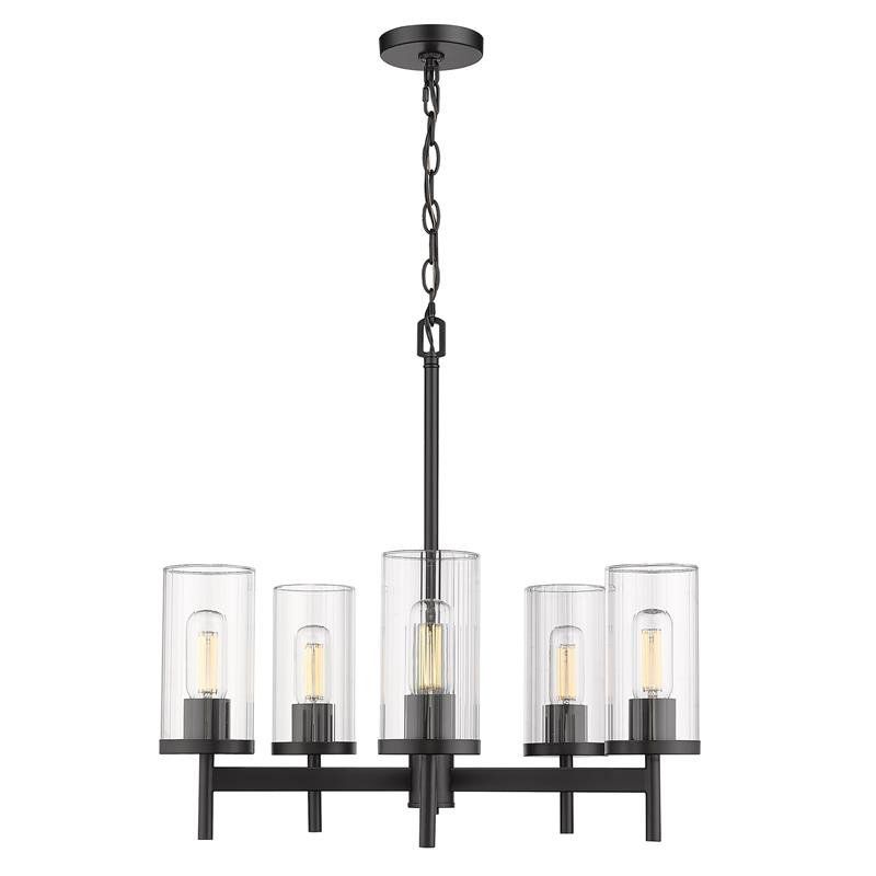 Well Known Winslett 5 Light Chandelier In Matte Black With Ribbed Intended For Matte Black Chandeliers (View 7 of 15)