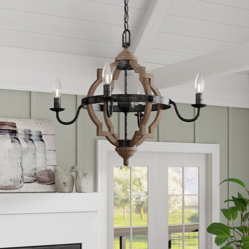 Well Liked Wood Ring Modern Wagon Wheel Chandeliers Regarding Laurel Foundry Modern Farmhouse Donna 4 – Light Candle (View 12 of 15)