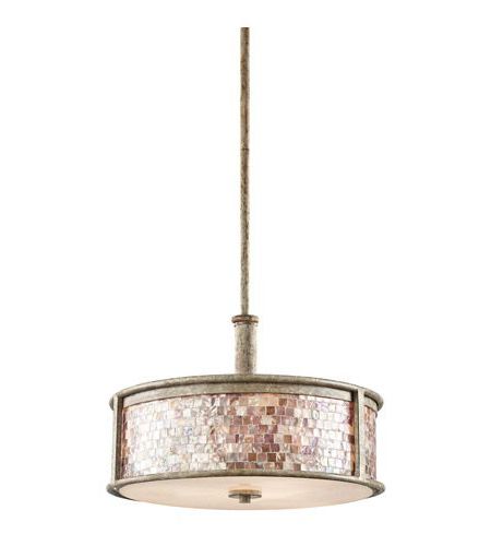 Widely Used Kichler Lighting Hayman Bay 3 Light Round Linear Intended For Distressed Cream Drum Pendant Lights (View 10 of 15)