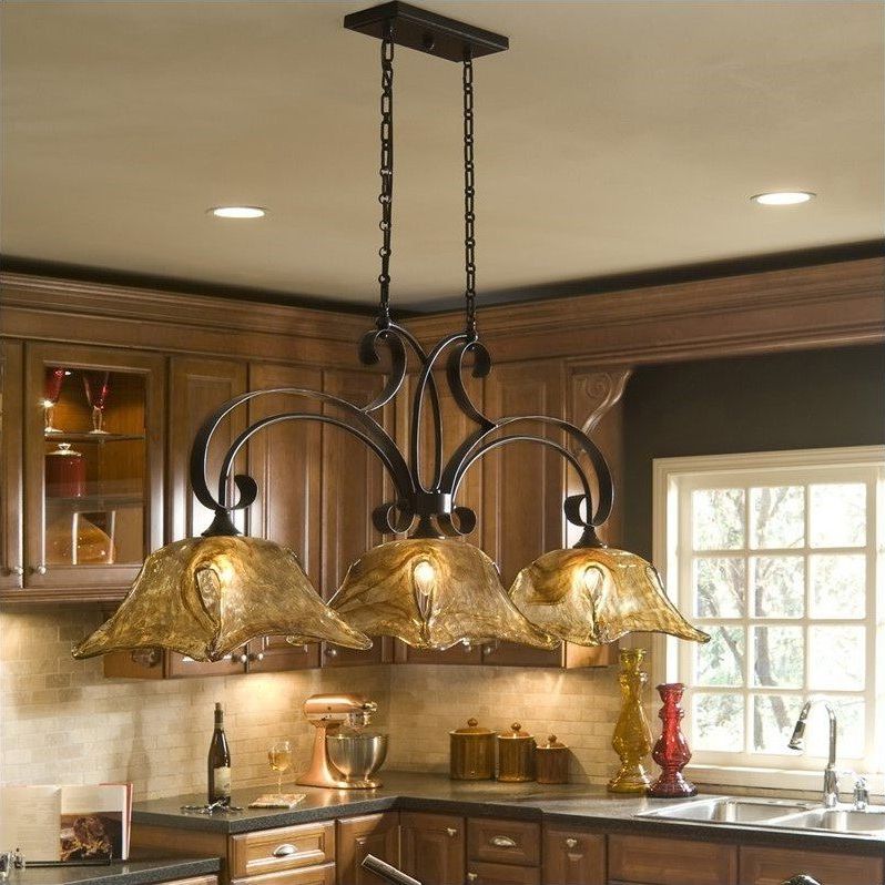 Wood Kitchen Island Light Chandeliers For Favorite Uttermost Vetraio 3 Light Kitchen Island Light In Bronze (View 2 of 15)