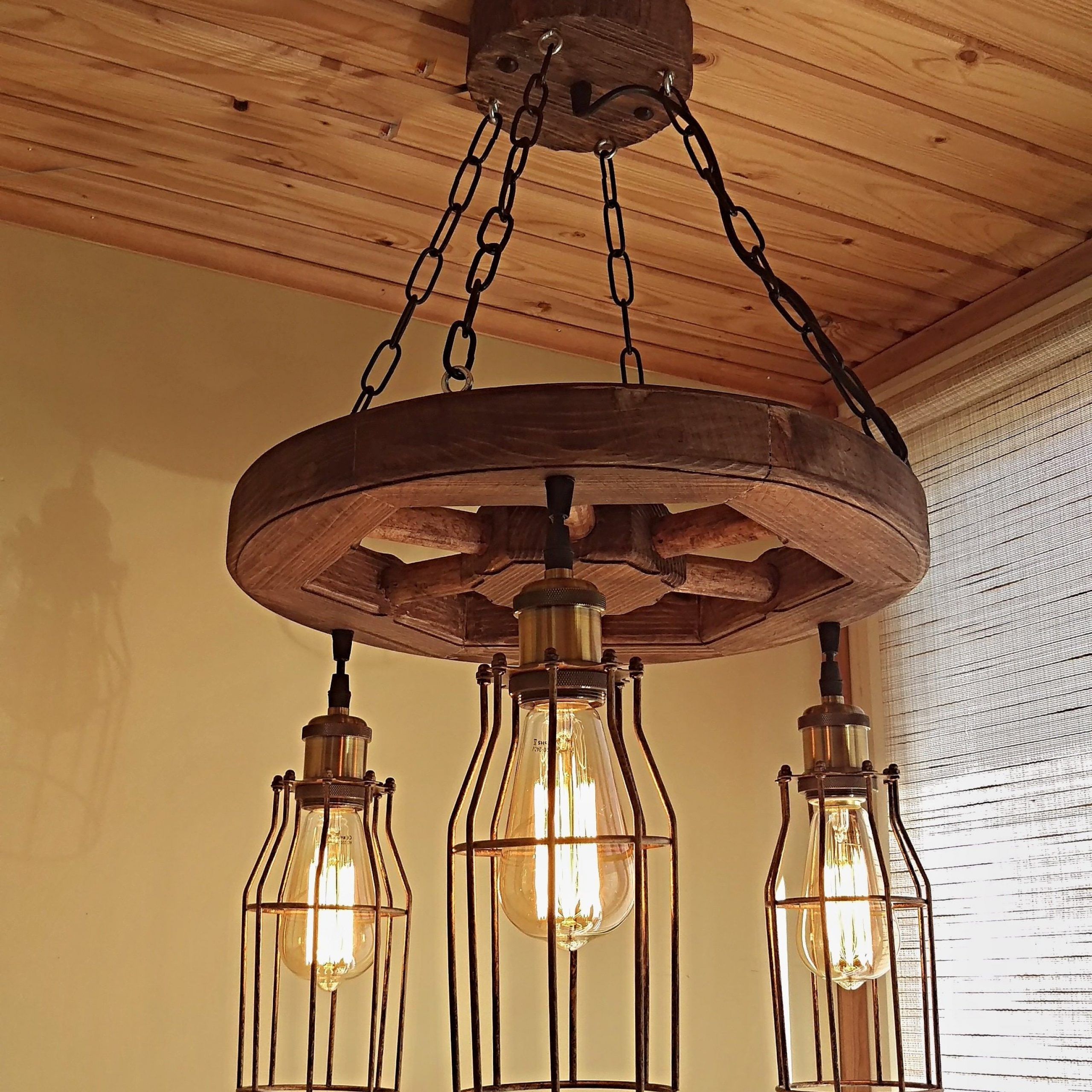 Wood Wagon Wheel Chandelier For Well Known Wood Ring Modern Wagon Wheel Chandeliers (View 8 of 15)
