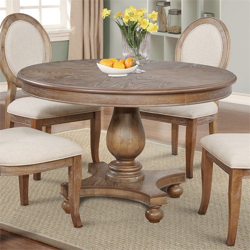 2019 Powell Lenoir 48" Round Wood Dining Table In Wirebrushed Pertaining To Light Brown Round Dining Tables (View 5 of 15)