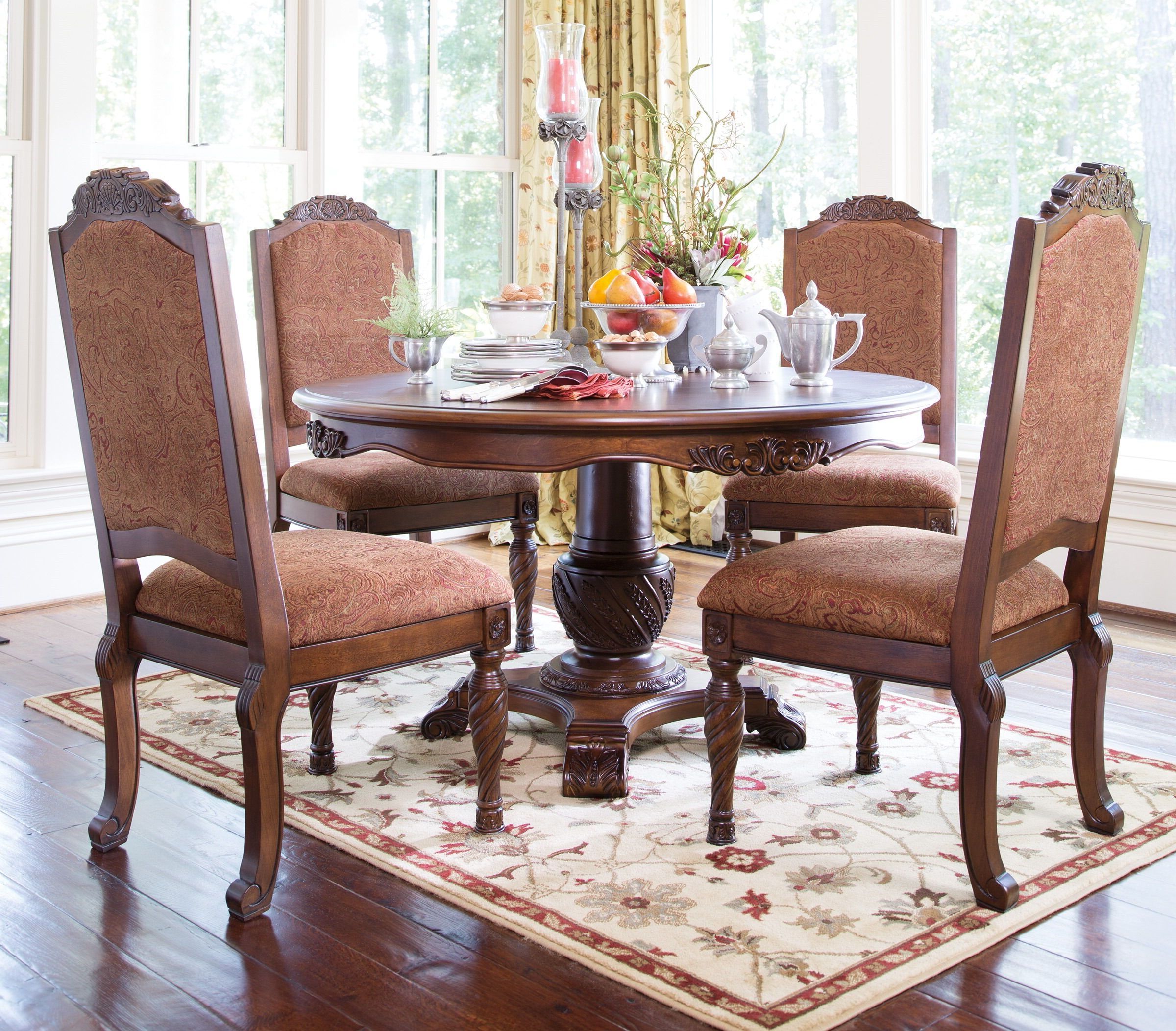 2020 North Shore Traditional Dark Brown Wood Round Pedestal With Dark Brown Round Dining Tables (View 4 of 15)