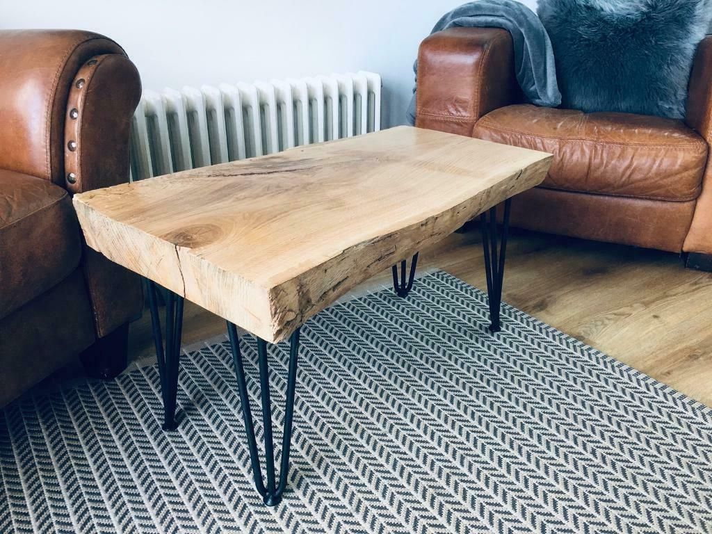 Bespoke Handmade Oak Coffee Table, Chunky, Live Waney Edge For 2019 Drop Leaf Tables With Hairpin Legs (View 10 of 15)