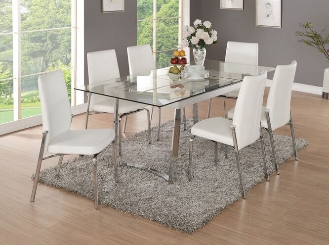 Best And Newest Acme 73150 52 7 Pc Osias Chrome Metal And Clear Throughout Chrome Metal Dining Tables (View 13 of 15)