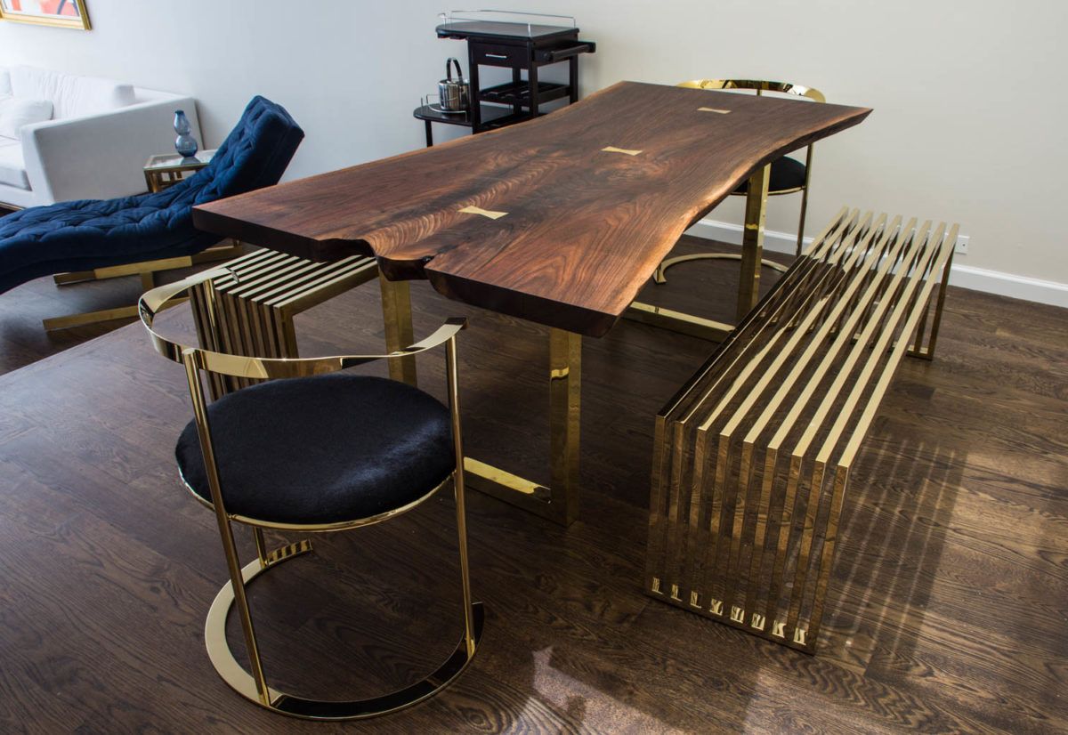 Best And Newest Black Walnut Dining Table With Brass Bowties And Base Intended For Black And Walnut Dining Tables (View 7 of 15)