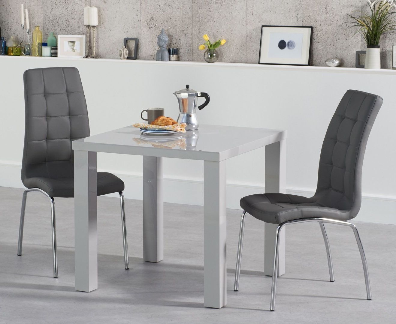 Best And Newest Square Light Grey High Gloss Dining Table & 2 Chairs With Glossy Gray Dining Tables (View 15 of 15)