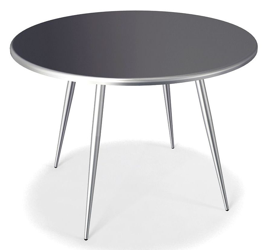 Chrome Metal Dining Tables Throughout Well Liked Modern Dining Table In Metal W Round Top & Tapered Legs (View 12 of 15)