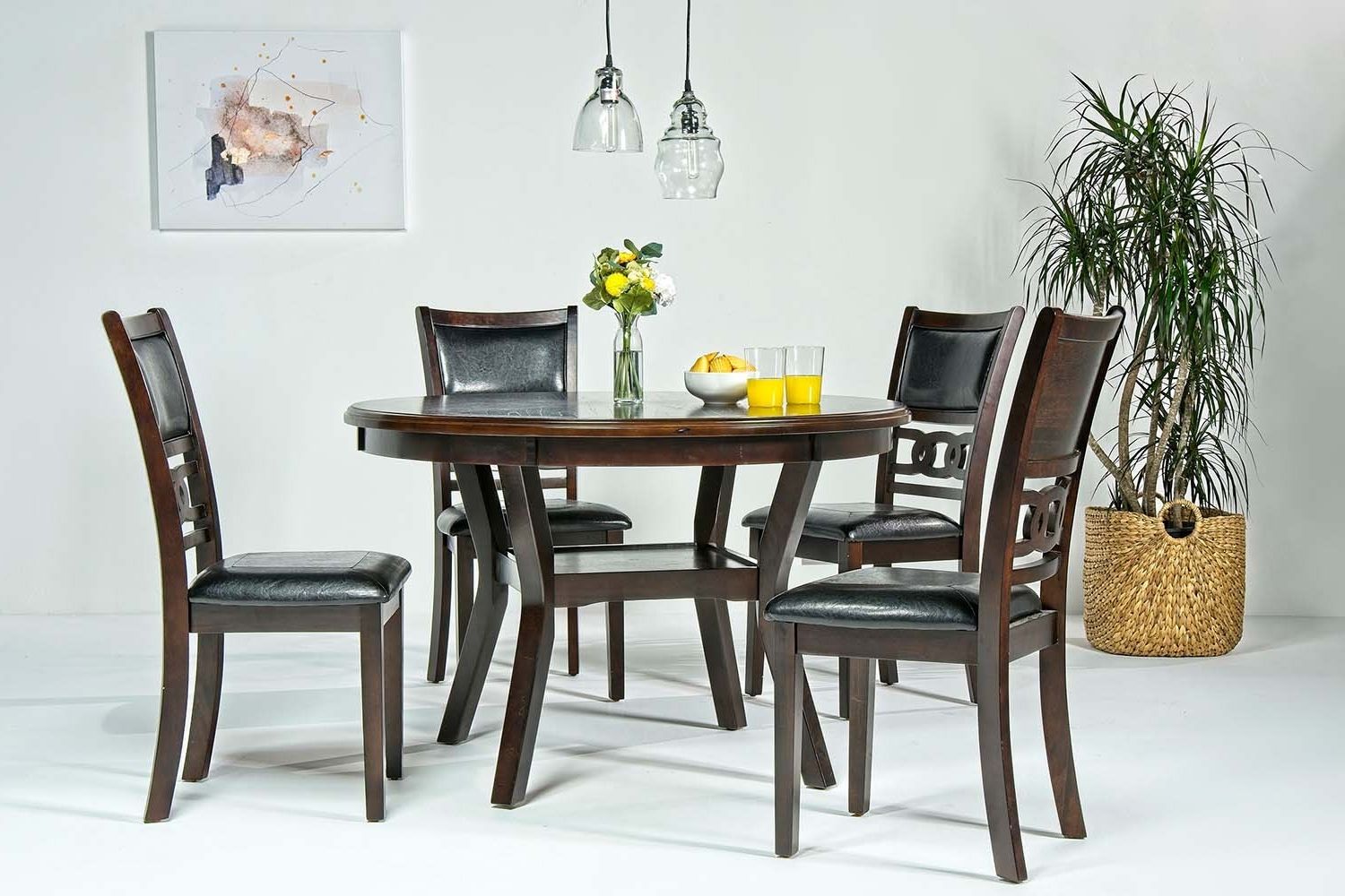 Dark Brown Round Dining Tables Pertaining To Most Popular Gia Round Dining Table & 4 Chairs In Dark Brown (View 12 of 15)