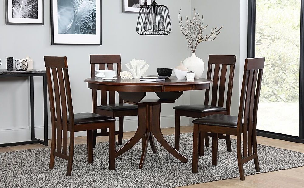 Dark Brown Round Dining Tables Pertaining To Preferred Hudson Round Dark Wood Extending Dining Table With  (View 9 of 15)