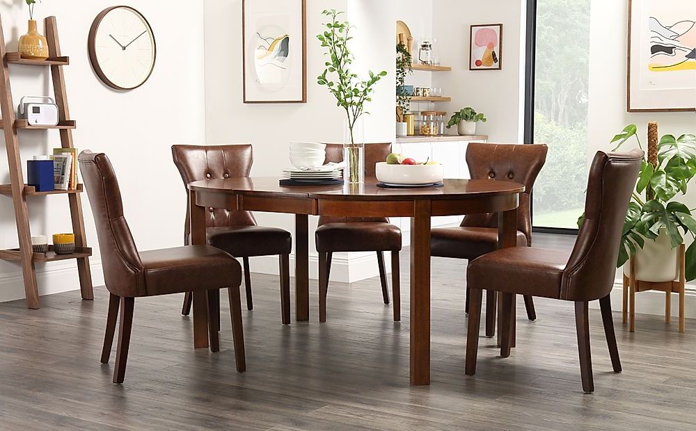 Dark Brown Round Dining Tables With Well Liked Marlborough Round Dark Wood Extending Dining Table With  (View 14 of 15)