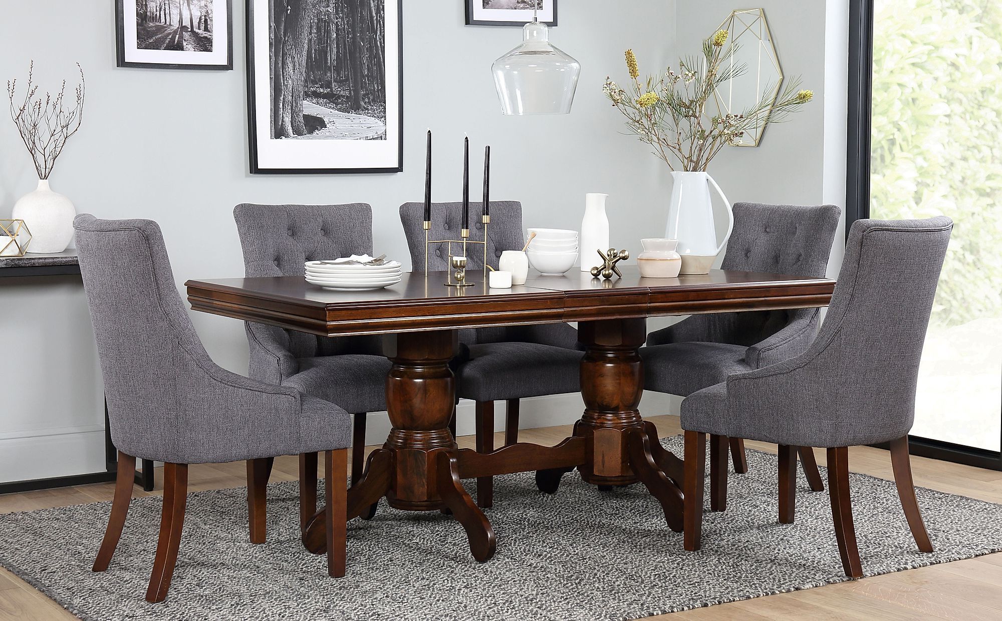 Dark Hazelnut Dining Tables Intended For Popular Chatsworth Dark Wood Extending Dining Table With 6 Duke (View 10 of 15)