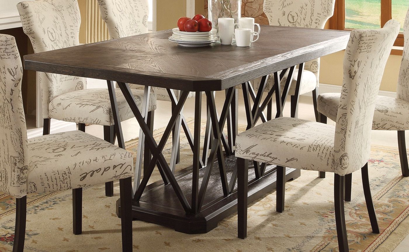 Dark Hazelnut Dining Tables With Fashionable Jamon Rustic Chic 76" Antique Black Wooden Top Dining (View 7 of 15)