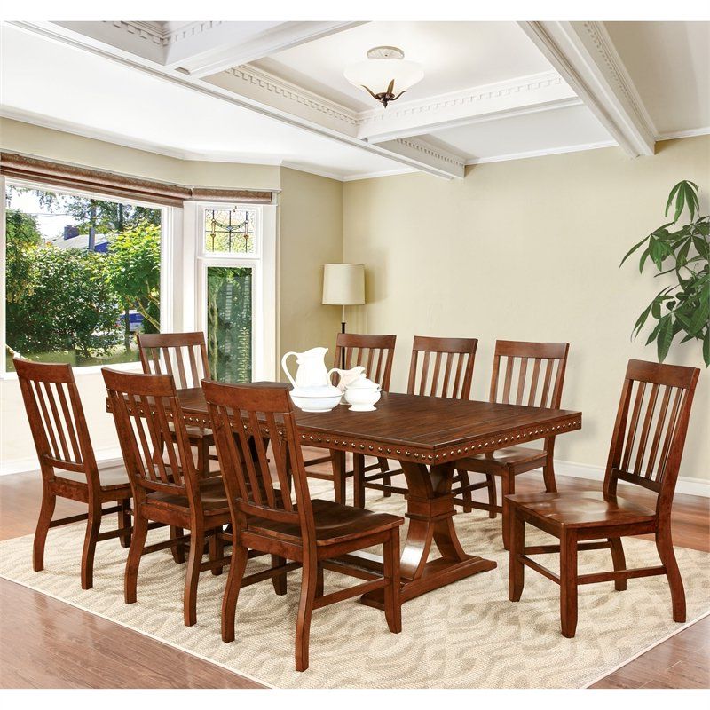 Dark Oak Wood Dining Tables Inside Most Recent Furniture Of America Duran Wood Pedestal Dining Table In (View 5 of 15)
