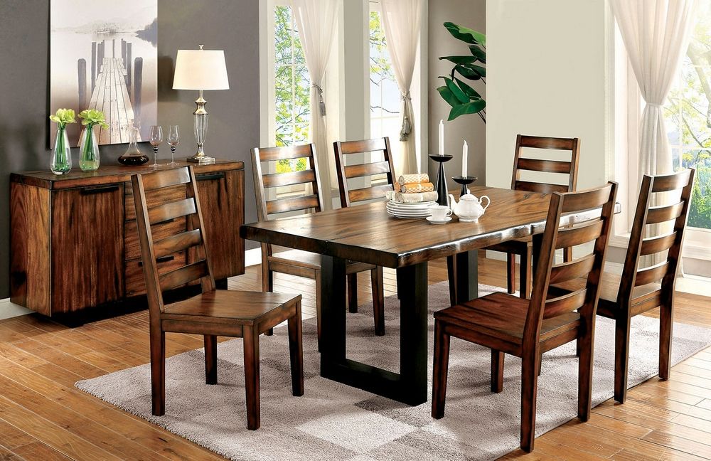 Dark Oak Wood Dining Tables Within Most Up To Date Maddison Tobacco Oak/Black Wood Dining Tablefurniture (View 6 of 15)