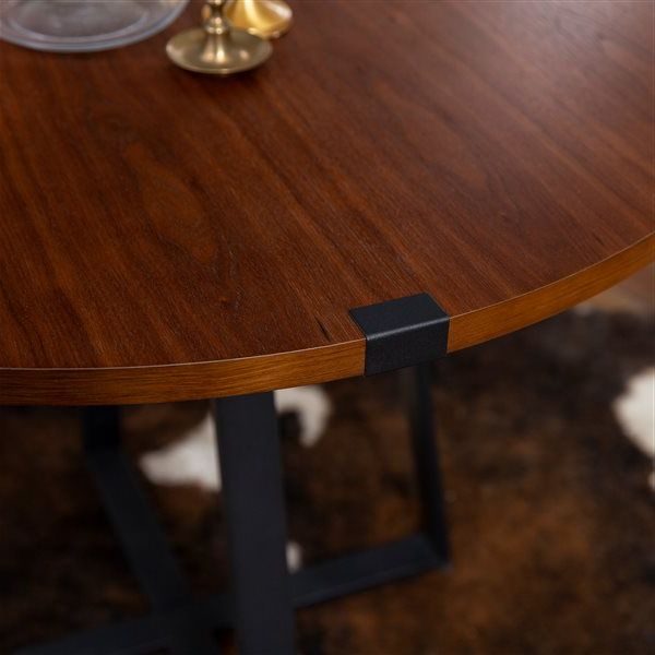 Dark Walnut And Black Dining Tables With Regard To Favorite Walker Edison 40 In Round Dining Table – Dark Walnut (View 4 of 15)