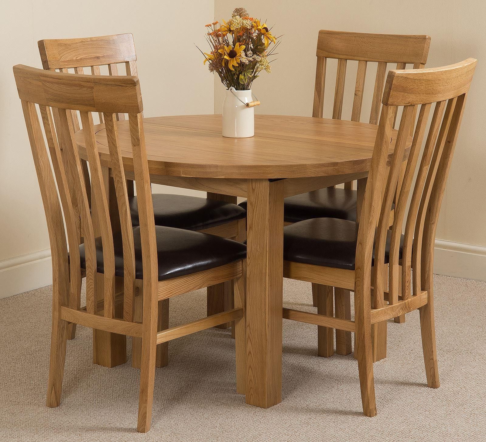 Edmonton Solid Oak Extending Oval Dining Table With 4 With Regard To Well Liked Light Brown Dining Tables (View 11 of 15)