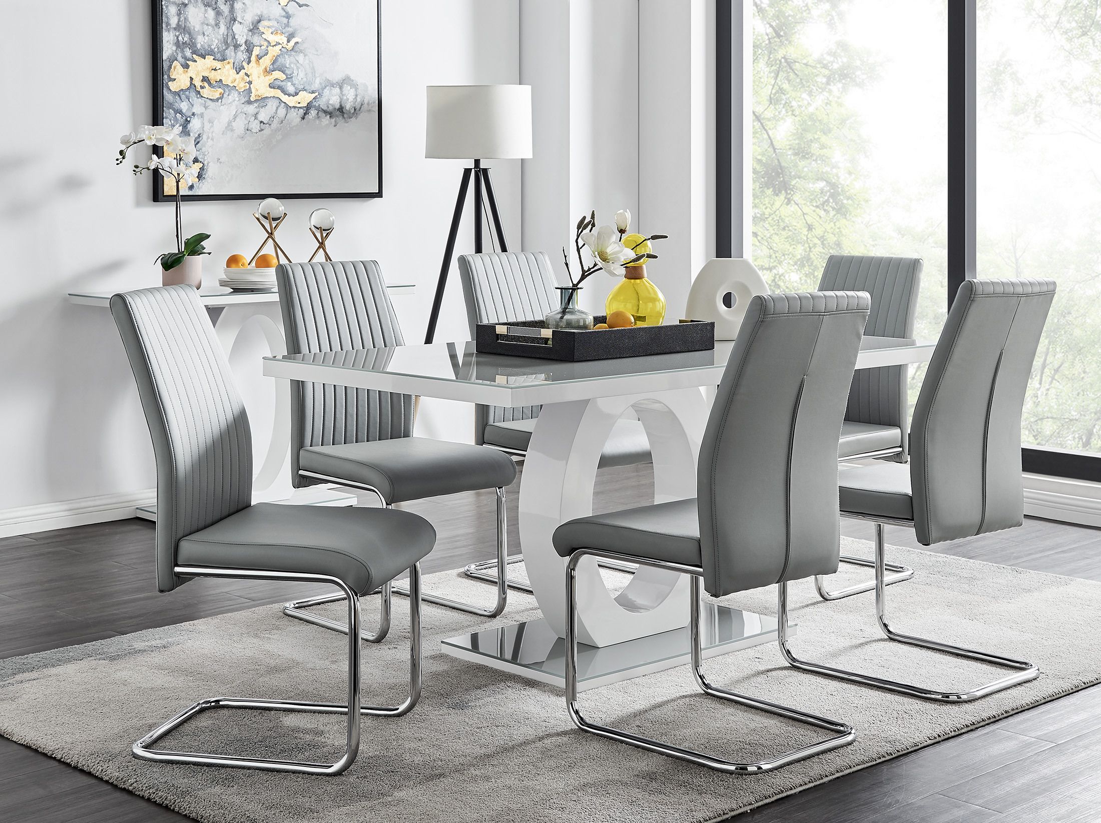 Famous Glossy Gray Dining Tables Within Grey & White High Gloss Dining Table & 6 Lorenzo Chairs (View 7 of 15)