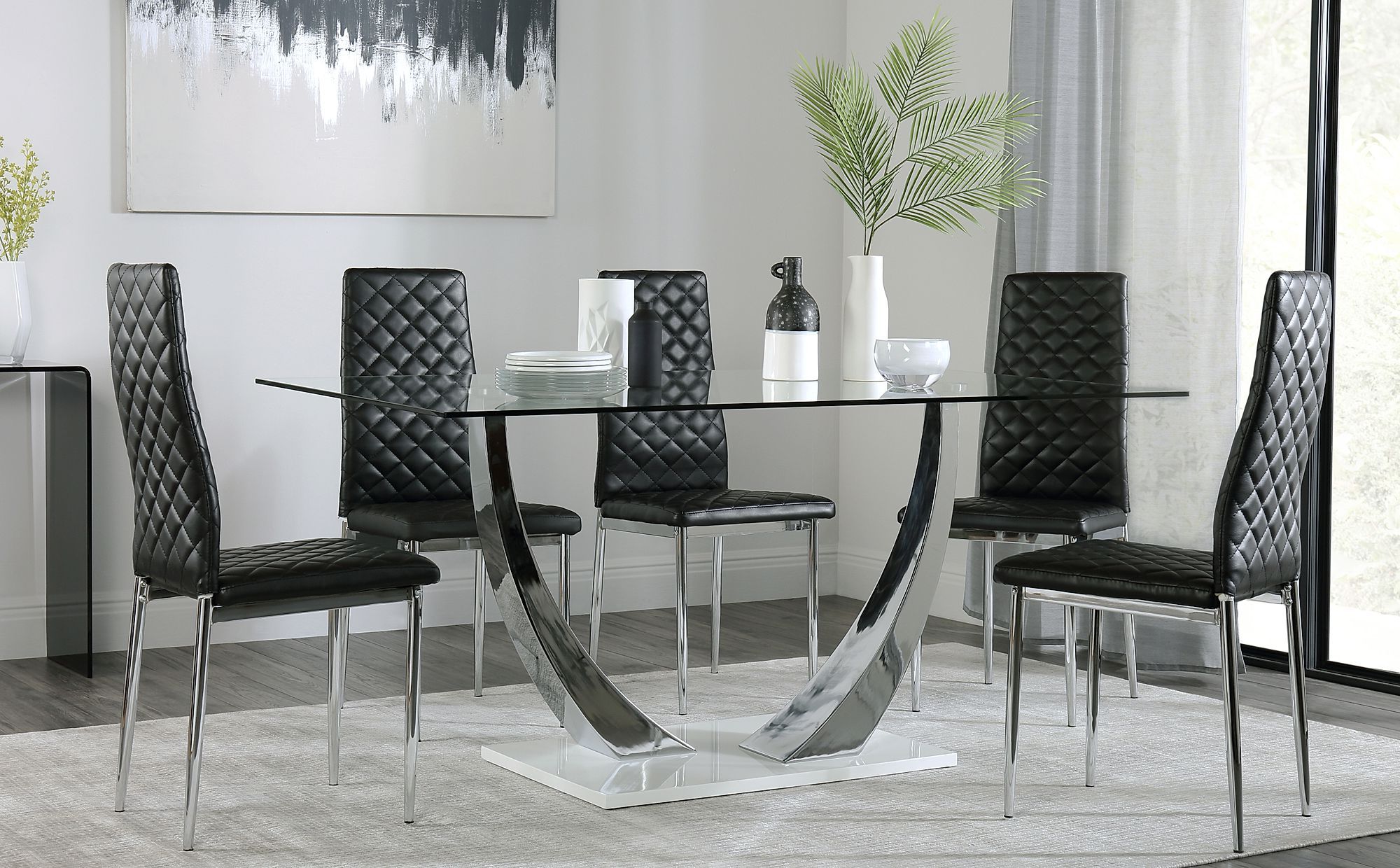 Famous Peake Glass And Chrome Dining Table (White Gloss Base Inside White And Black Dining Tables (View 8 of 15)