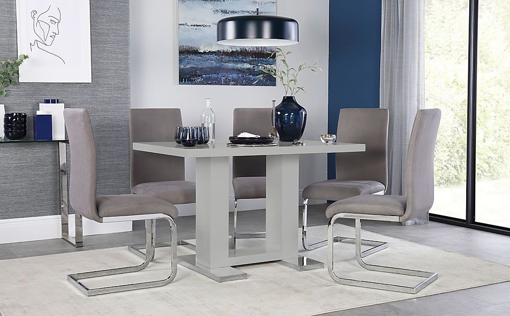 Glossy Gray Dining Tables Intended For Latest Joule Light Grey High Gloss Dining Table With 4 Perth Grey (View 10 of 15)
