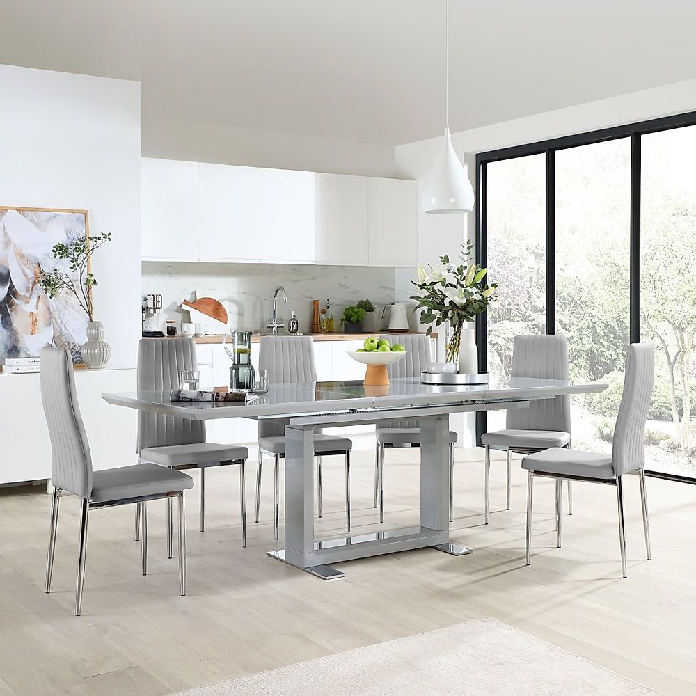 Glossy Gray Dining Tables Regarding Most Recent Tokyo Grey High Gloss Extending Dining Table With 4 Leon (View 5 of 15)