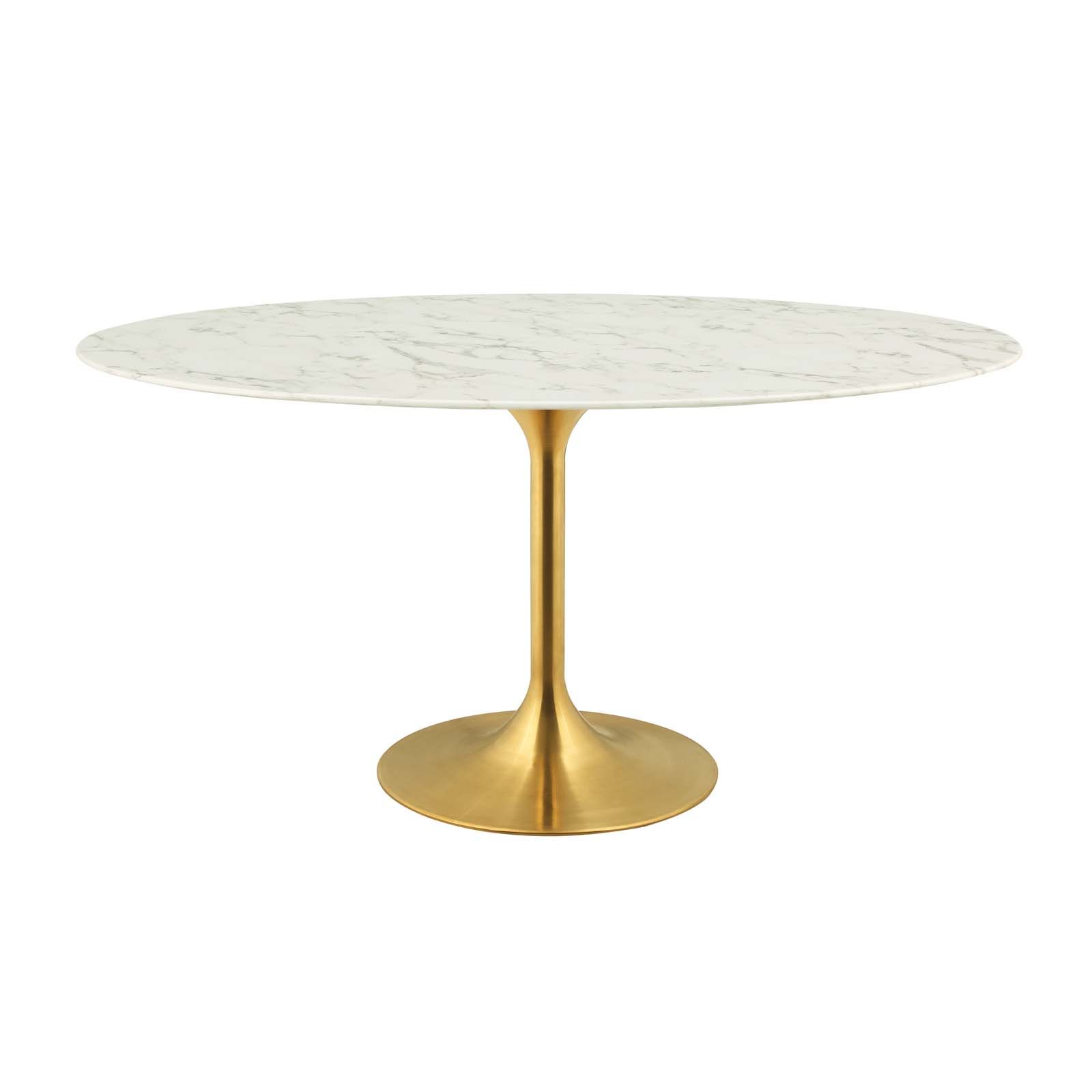 Gold Dining Tables With Famous Lippa 60" Oval Artificial Marble Dining Table Gold White (View 14 of 15)