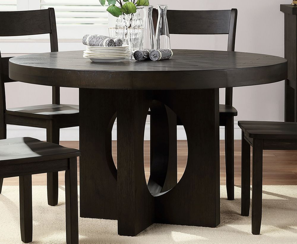 Haddie Distressed Walnut Wood Round Dining Tableacme Inside 2019 Walnut And White Dining Tables (View 11 of 15)