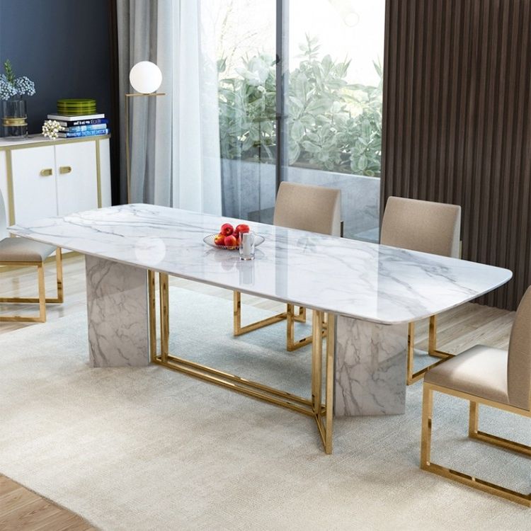 Modern Stylish 79" White Faux Marble Dining Table In Well Known White Rectangular Dining Tables (View 14 of 15)