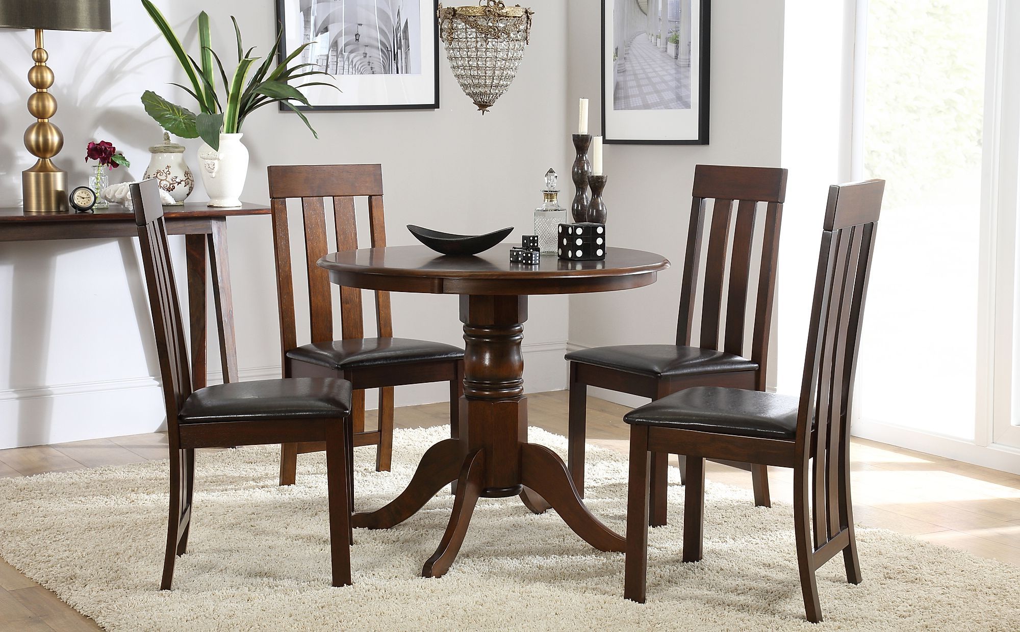 Most Current Kingston Round Dark Wood Dining Table With 4 Chester For Dark Brown Round Dining Tables (View 3 of 15)