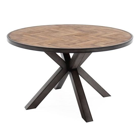Most Recently Released Light Brown Round Dining Tables With Regard To Vanya Round Wooden Dining Table In Light Brown With Metal (View 7 of 15)