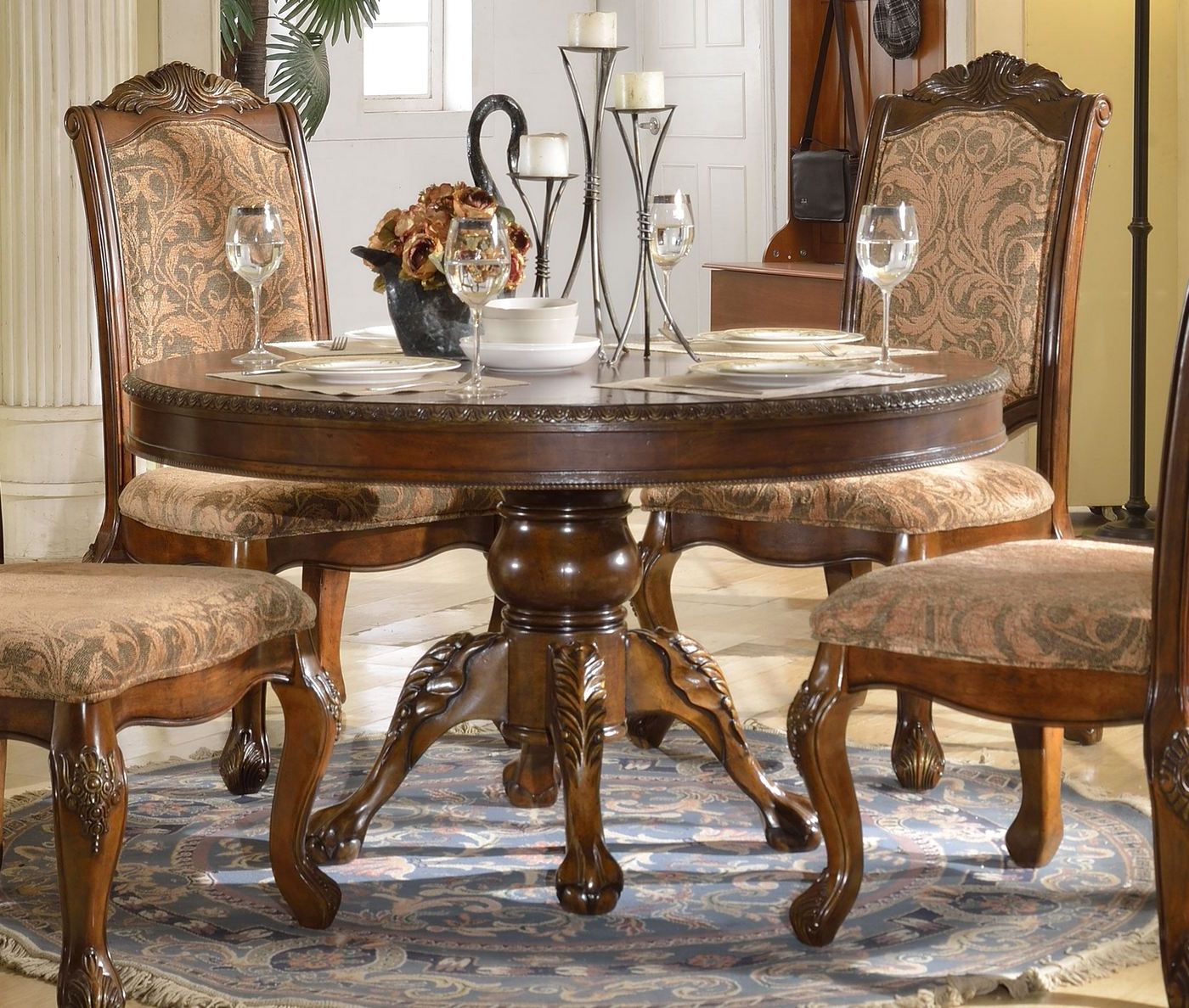 Most Recently Released Vintage Brown Round Dining Tables With Andrea Formal 54" Round Dining Table With Traditional (View 11 of 15)