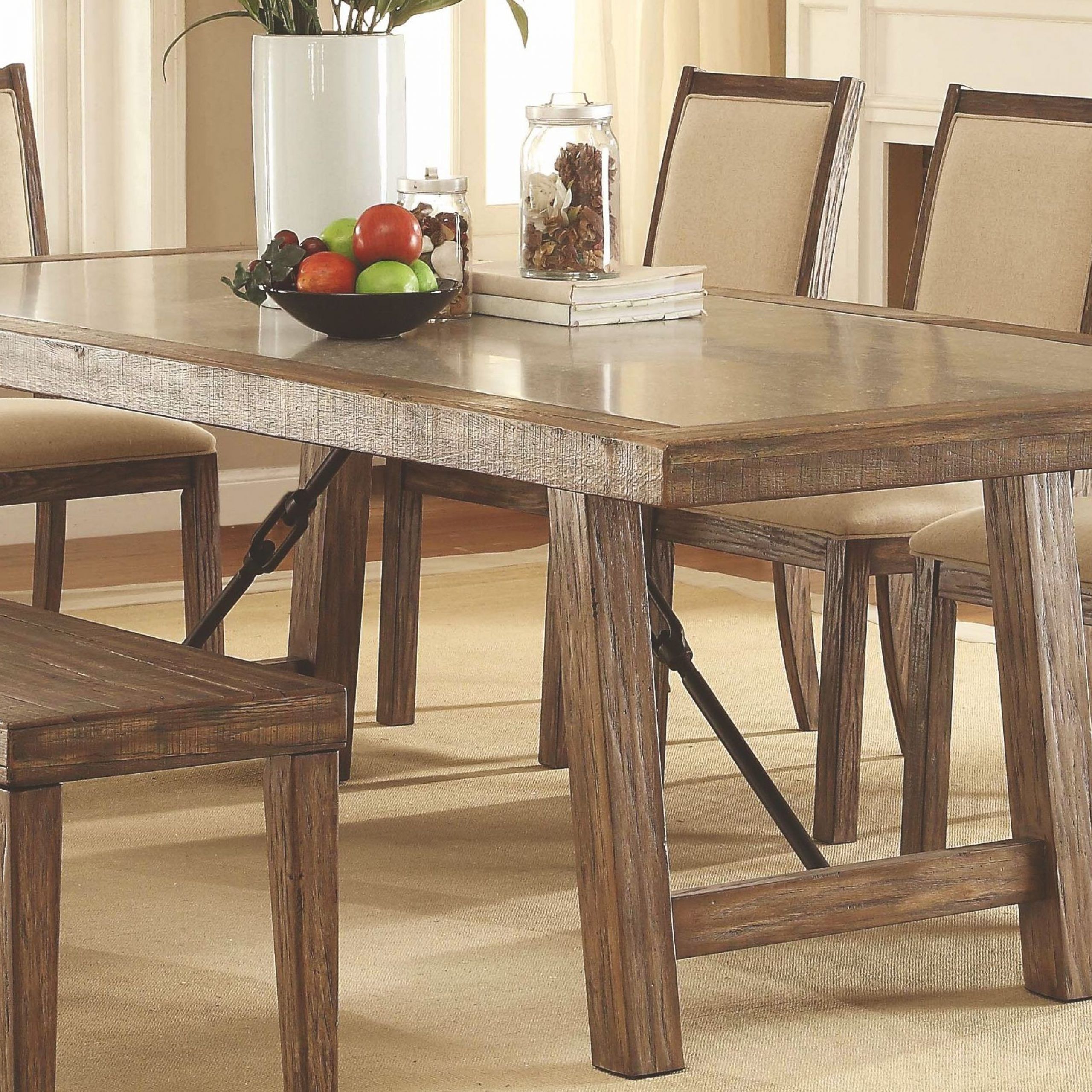 Natural Rectangle Dining Tables Intended For 2019 Colettte Rustic Oak Rectangular Dining Room Set From (View 15 of 15)