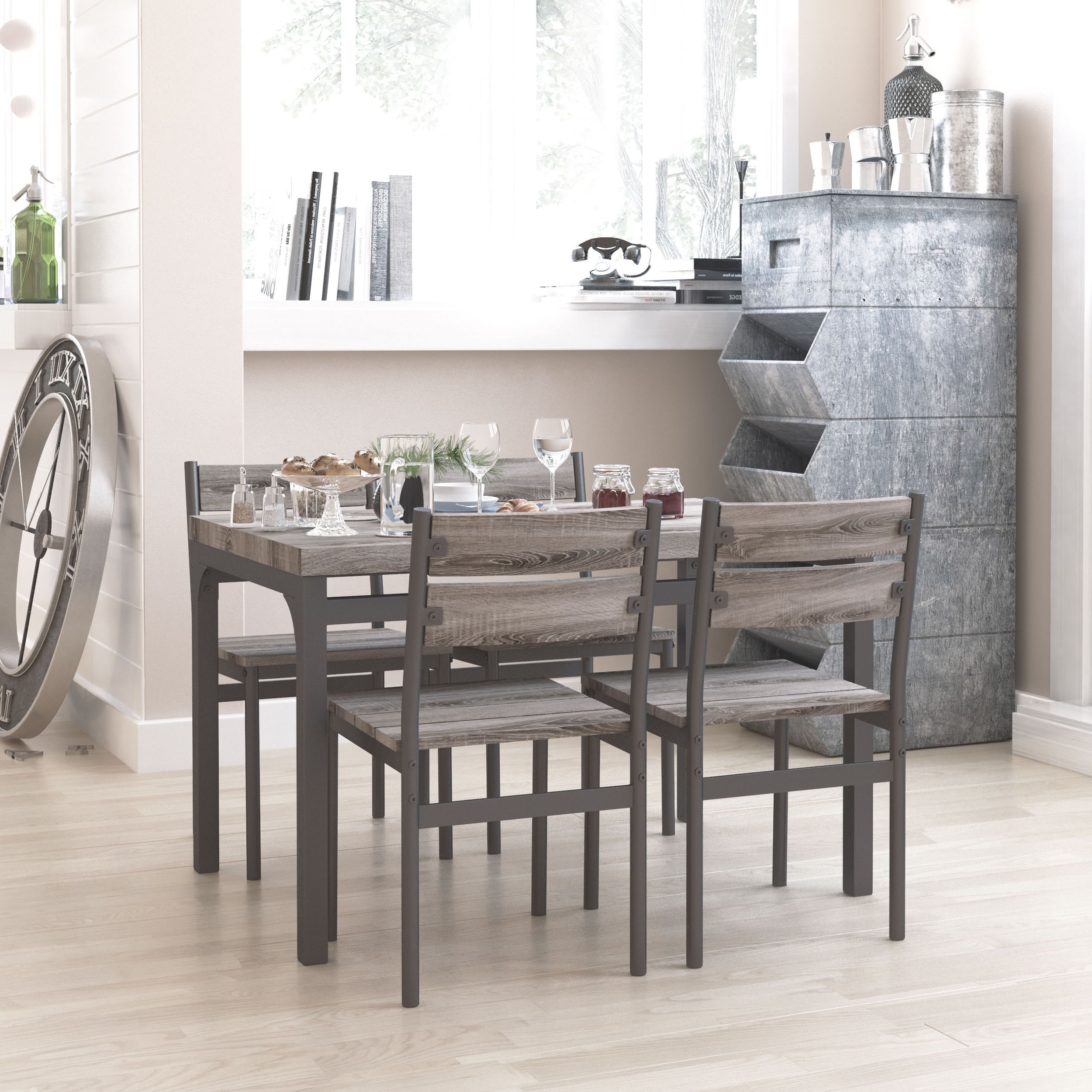 Newest Gray Dining Tables Within Zenvida 5 Piece Dining Set Rustic Grey Wooden Kitchen (View 10 of 15)