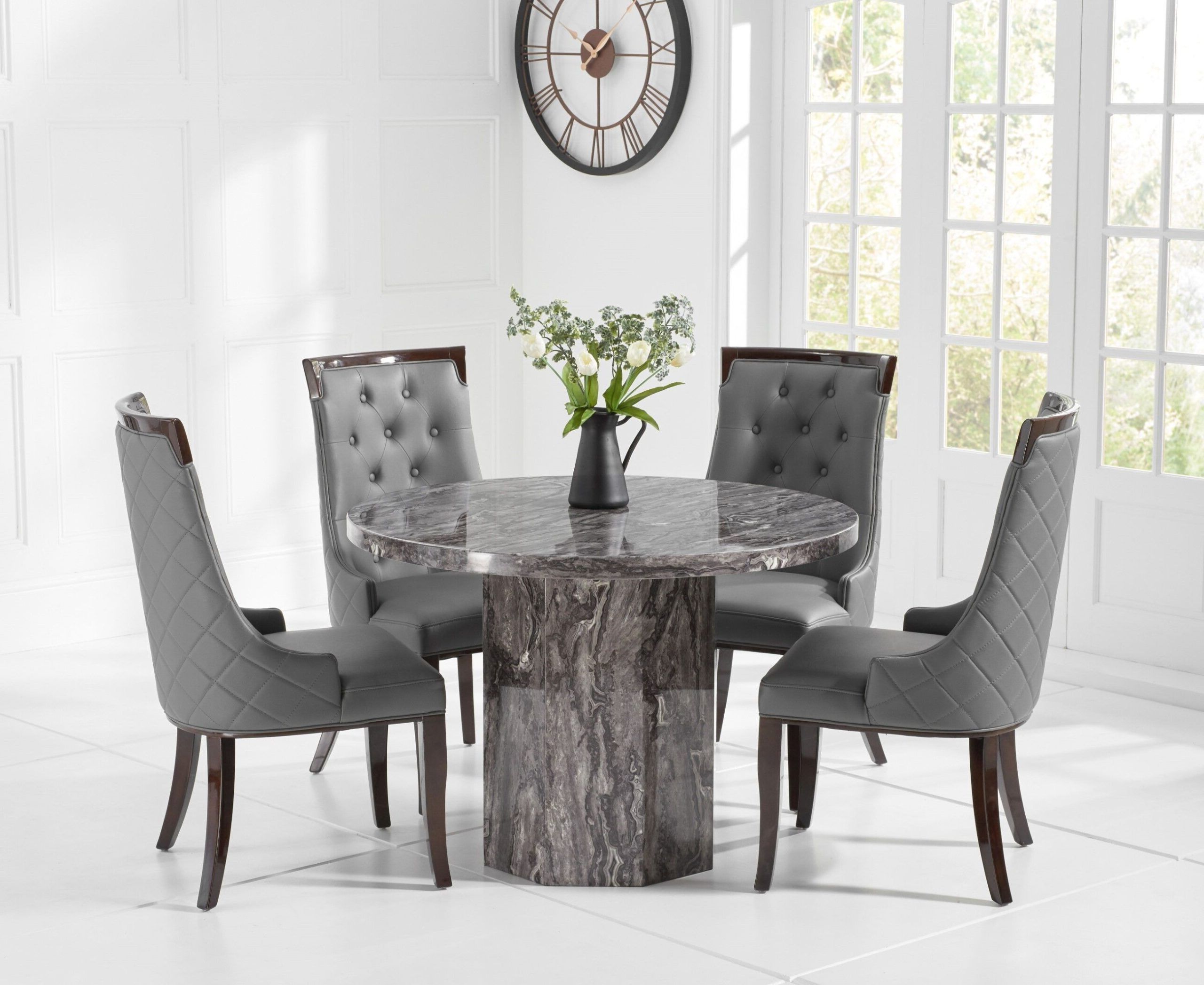 Popular Gray Dining Tables Pertaining To Zenas 110Cm Grey Marble Round Dining Table – Lycroft Interiors (View 9 of 15)